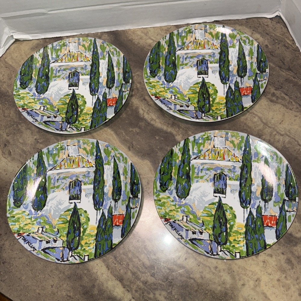 Set Of 4 Gustav‎ Klimt By Furio Oval Salad Dessert Plates 8.5" Made In Indonesia
